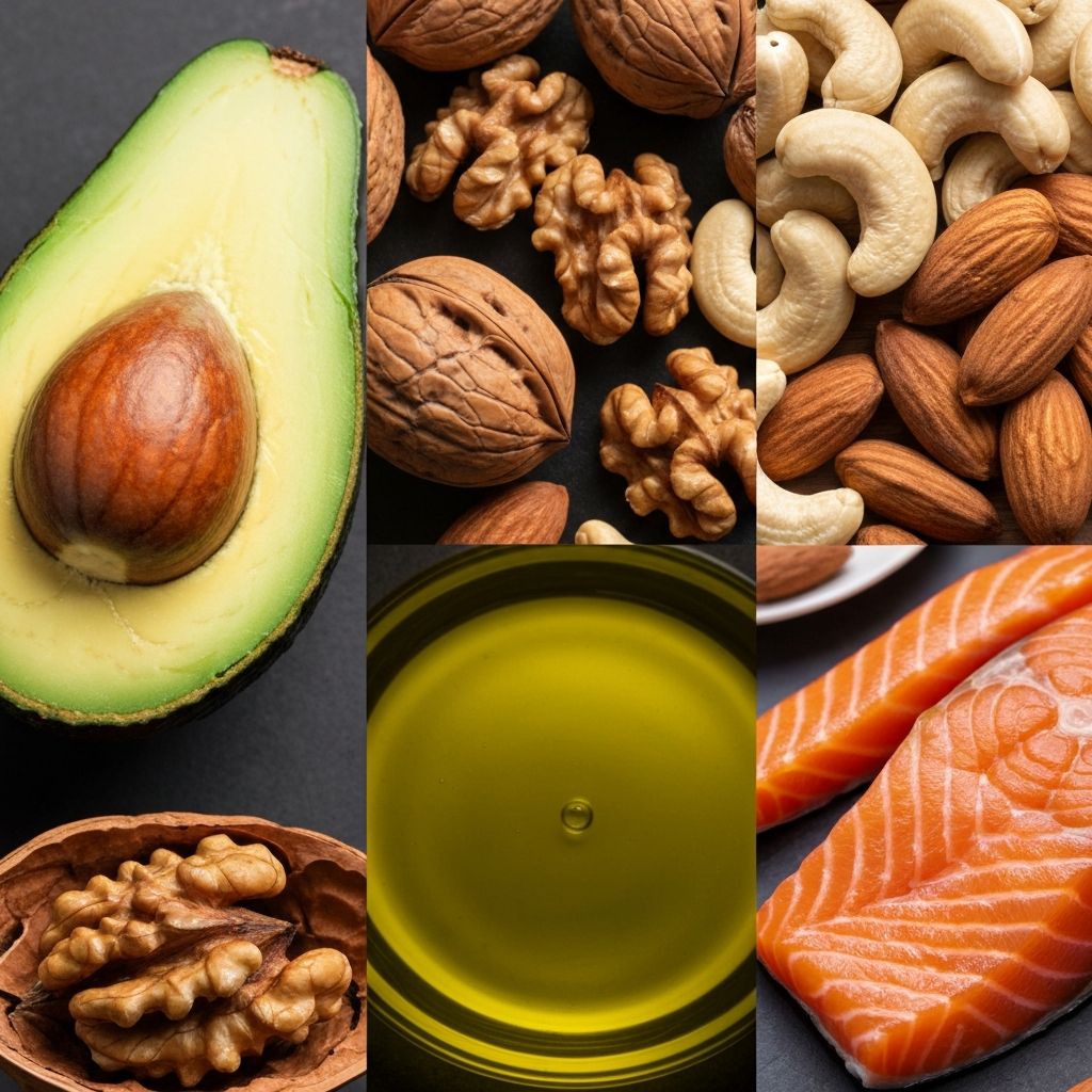 Natürliche Fettquellen: Avocado, Nüsse, Öl und Fisch